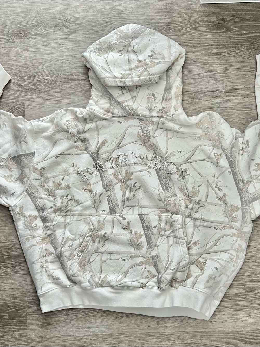 DAIRY BOY - WOODLAND CAMO HOODIE - WHITE